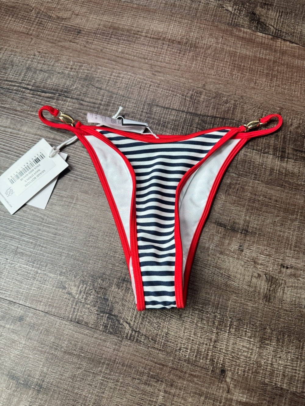 NWT Striped Navy & White Bikini Bottom with Red Trim